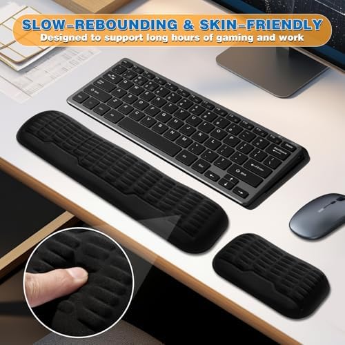 UnivoColors Memory Foam Keyboard Wrist Rest,Latest 3.0 Wave Curve Design,High-Resilience Memory Foam Non-Slip Base,Fits Compact Keyboards,Ideal for Work and Gaming(Flesh Pink)