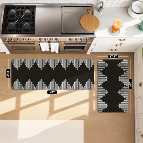 KIMODE Anti Fatigue Kitchen Mats,Black Boho Kitchen Rugs,Standing Desk Mats