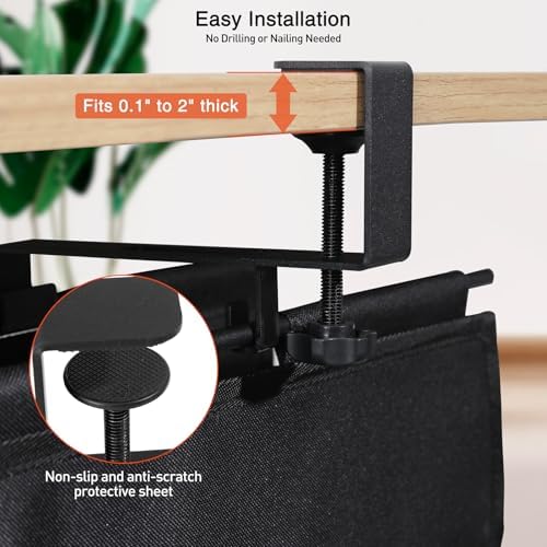 MAXECHO Under Desk Cable Management Tray 48" - Clamp on Wire and Cable Organizer for Storage and to Hide Cords - Ideal for Home Office - Premium Black Fabric Design