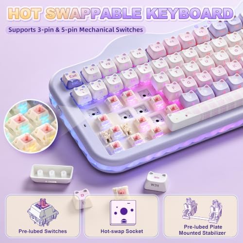 YUNZII C98 Cute Wireless Mechanical Keyboard(Purple Mao, Candy Switch)
