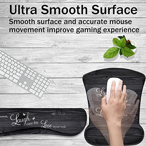 Keyboard Wrist Rest Pad and Ergonomic Mouse Pad Wrist Rest (with Coaster) Set, Non-Slip Base & with Memory Foam for Easy Typing and Wrist Pain Relief - Quote Live Love Laugh