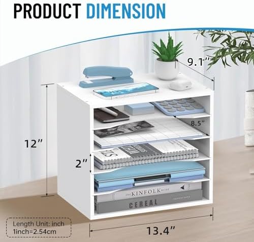 5-Tier Paper Organizer for Desk, Adjustable Mail Organizer, White