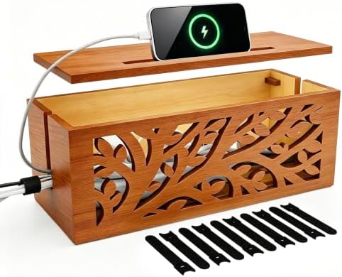 Wood Cable Management Box, Cord Organizer & Decorative Power Strip Cover