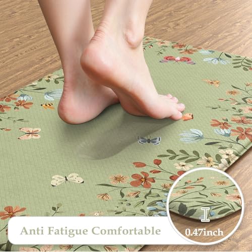 KIMODE Anti Fatigue Kitchen Mat for Floor, Butterfly Flower Kitchen Rugs