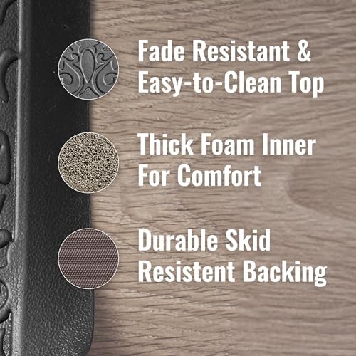 Chef Gear - Anti-Fatigue Wellness Kitchen Mat - Marni Design - Cushioned Comfort Chef Mat - Faux Leather - Cooking & Standing Relief -Skid-Resistant - Measures 17.5"x48" - Black