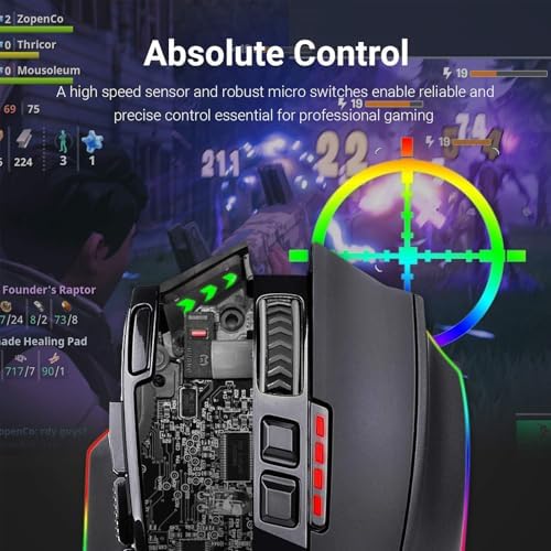 Redragon M801 Wireless Gaming Mouse, RGB Gaming Mouse with MMO 9 Programmable Macro Editing Buttons, UP 16000 Adjustable DPI, Rapid Fire Button for Game, Windows,PC - Wireless, Black