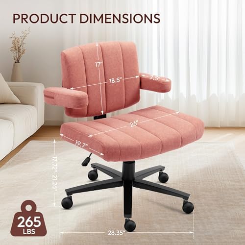 Vigosit Criss Cross Office Chair, Plush Oversized for Cross-Legged Sitting, Adjustable Arms & 360° Swivel Casters - for Home Office, Study, Gaming, Vanity, Comfortable Computer Chair(Pink)