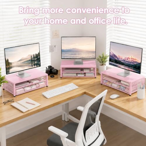 OPNICE 2-Tier Computer Monitor Stand Riser, Laptop Stand for Desk, Desk Organizer for Office, Home and School Supplies, Pink
