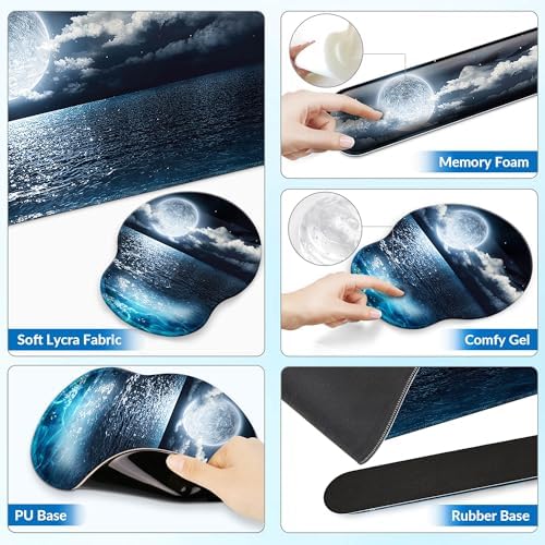 Desk Mat Set Keyboard and Mouse Pad with Wrist Rest Support