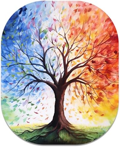Small Mouse Pad, 6 x 7 Inch, Oval Mini Mouse Pad with Non-Slip Rubber Base for Laptop Wireless Mouse Keyboard Tray Mousepad, Colorful Trees
