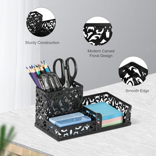 EasyPAG Desk Organizer with 3 Compartment for Pencil Sticky Note Holder and Office Accessories,Black