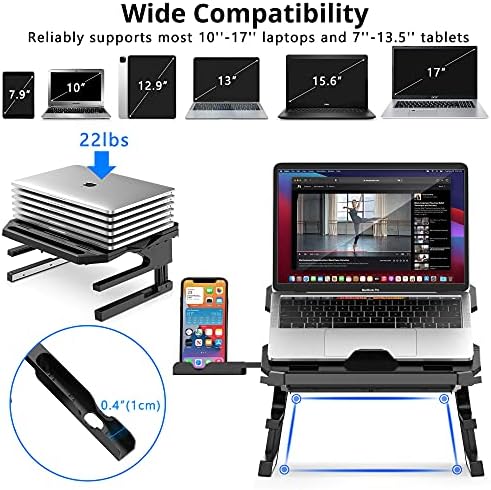 AboveTEK Laptop Stand, 20 Angles Two-Layer Height Adjustable Laptop Stands, Portable Laptop Riser with 360 Rotating Base Storage Space & Extra Phone Holders Compatible with 10''-17'' Laptops Black