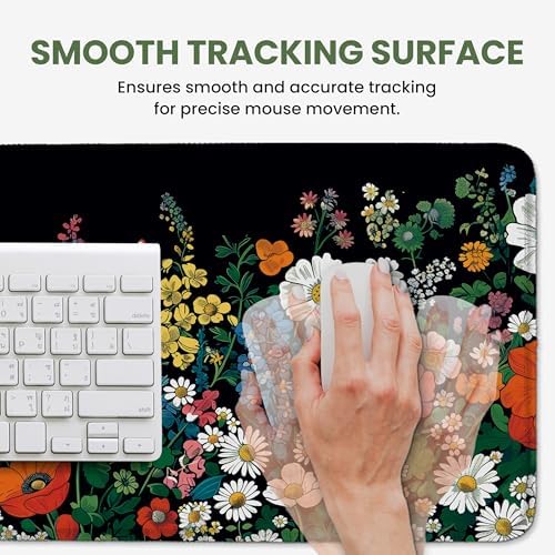 Aesthetic Desk Mat, Cute Botanical Floral Desk Pad Protector for Work & Decor, 31.5" x 11.8", Pretty Non-Slip Extended Mouse Pad for Office or Home