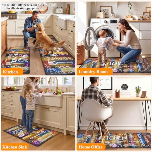 HEBE Anti Fatigue Kitchen Rugs Set of 2, Cushioned Kitchen Mats for Floor