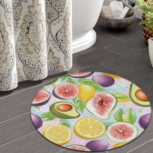 Large Round Area Rug Home Decor Modern Bathroom Rug Kitchen Office Circle Rug for Living Room Sofa Circle Cute Mat Different Fruits Summer Ornament Art, 60inch