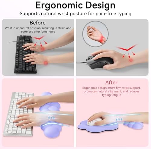 Sushret Cloud Wrist Rest for Computer Keyboard and Mouse Pad Set, Purple