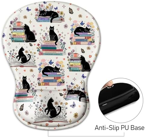 Cat Mouse Pad with Wrist Rest Cute Ergonomic Mousepad Middle Concave Office