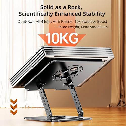 Laptop Stand for Desk, Adjustable Metal Foldable Laptop Riser with 360° Rotation & Football Vent Pattern, Ergonomic Computer Notebook Holder for MacBook Air Pro, Dell XPS, HP 10-17.3", Silver