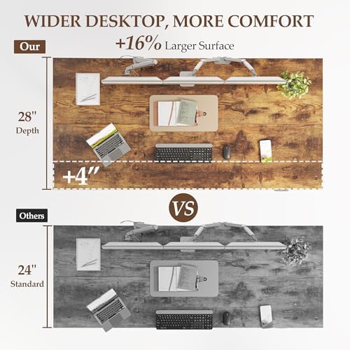 Klicelor 48 x 28 Electric Standing Desk, Sit Stand Up Home Office Desk, Height Adjustable Deep Cumputer Table with Memory Presets and Hooks, Two Pieces, Rustic Brown