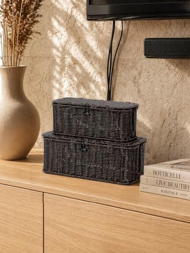 Cable Management Box, Cord Organizer with Lid & Cable Ties - Black, M