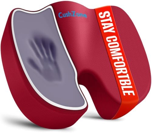 CushZone XXL Memory Foam Seat Cushion for Office & Car, Red