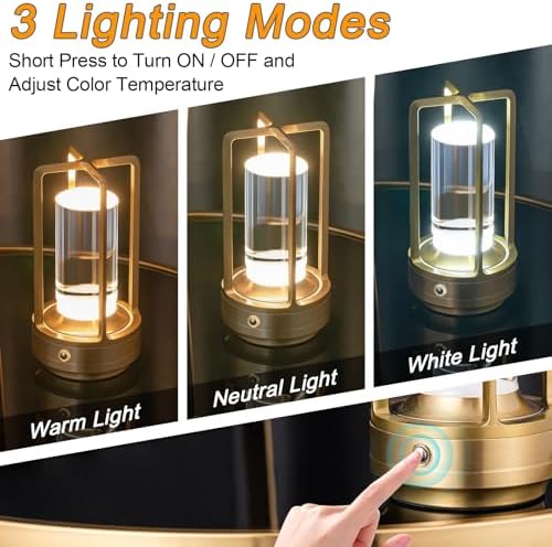 Cordless Table Lamp Rechargeable, Battery Operated Crystal Metal Lamp