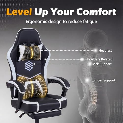 GIANTEX Gaming Chair, Height Adjustable Computer Desk Chair with Headrest, Lumbar Support, Linkage Armrests, Reclining Backrest & Footrest, Ergonomic Office Chair, Video Game Chair (Black)