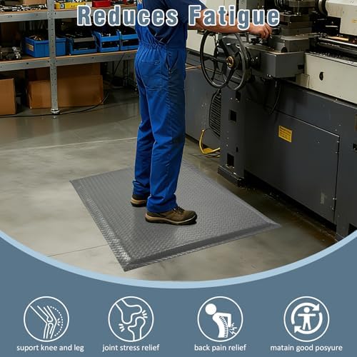 Anti Fatigue Mats Industrial 3' x 7' 15/16" Thick Ergonomic Standing Mat Commercial Heavy Duty Diamond Plate Shop Floor Mat Helps Relieve Back and Leg Soreness
