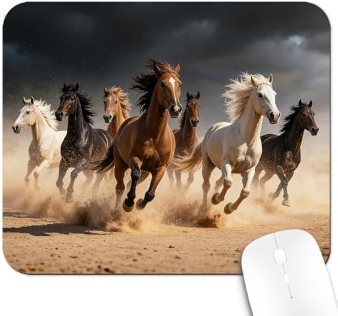 9.5x7.9 Inch Office/Gaming Mouse Pad, Galloping Wild Horses Dramatic Desert Horse Herd Stormy Sky, Cute Anti-Slip Mat for Desk Decor
