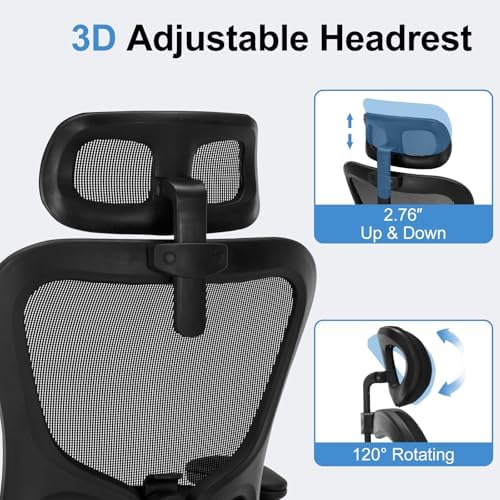 Office Chair Ergonomic Desk Chair High Back Mesh Computer Chair with Adjustable Lumbar Support & Headrest, Flip-Up Armrests, 300lbs Capacity 360 Swivel Chair for Home Office, Black