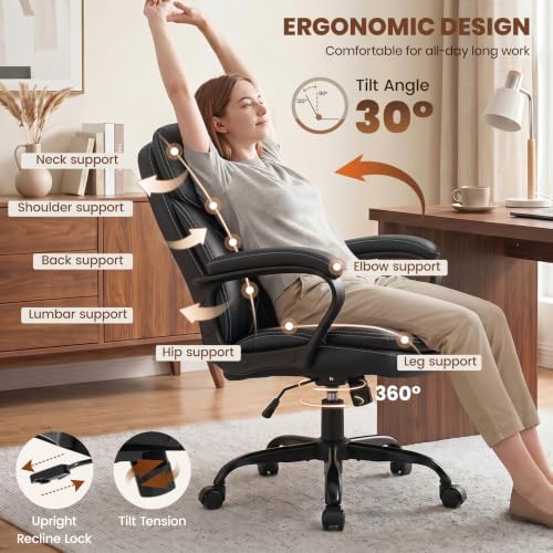 Leather Office Chair, Computer Desk Chair with Dual Back Support