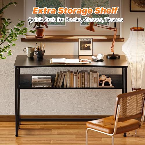 Huuger Folding Desk with Storage Shelf, 39.3 Inch Foldable Computer Table