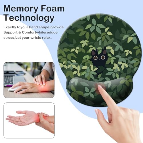 Mouse Pad Wrist Support,Ergonomic Mouse Pad with Wrist Rest,Comfortable Mousepad with Smooth Wrist Rest,Pain Relief Mouse Pads for Non-Slip Base,Computer,Laptop,Office & Home(Cat in The Meadow)