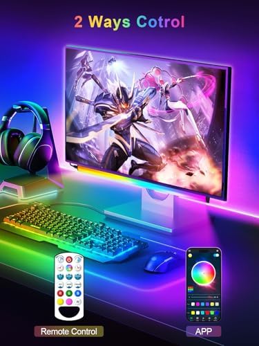KANTUTOE Monitor Down Light Bar, RGB Screen Desk Light PC, Dimmable LED Dynamic Rainbow Effect, Adjustable Brightness, Speed and Music, Remote Control Color Change, for Game Room