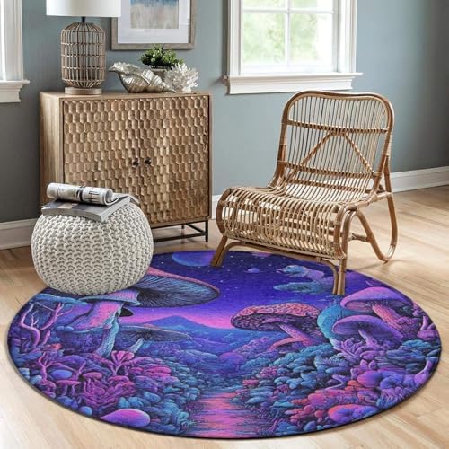 Highly Premium Quality Floor Mat, Office Chair Decor Mat, Room Sofa Yoga Soft Round Carpet Magic Mushroom Mushrooms Scenery, 24inch
