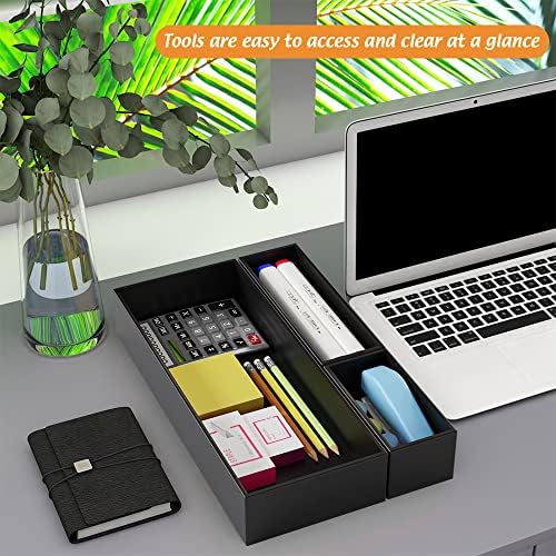 Black Bamboo Drawer Organizer - Silverware&Utensil Holder Organizer for Kitchen Drawers, Multi-Use Drawer Dividers Boxes for Bathroom Counter，Cabinet, Garage, Office Desk, Makeup, Jewelry (15"6"2.5")