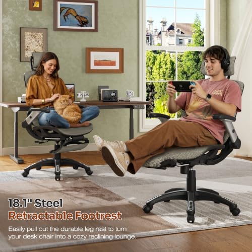 Ergonomic Office Chair with Footrest – High Back Executive Mesh Desk Chair for Corporate & Home, 135° Recline Task Computer Chair with Flip-Up Arms, Wide Seat, Class-4 Cylinder, 300 LBS - GY01BC-FT