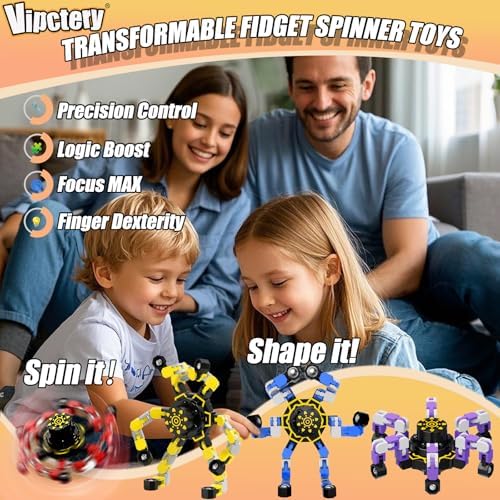 4Pcs Transformable Fidget Spinners for Kids Fidget Toys Teens Adults Quiet Airplane Road Trip Travel Activities Essential Autism ADHD Easter Basket Stuffers Gifts for Boys Girls Toddlers C