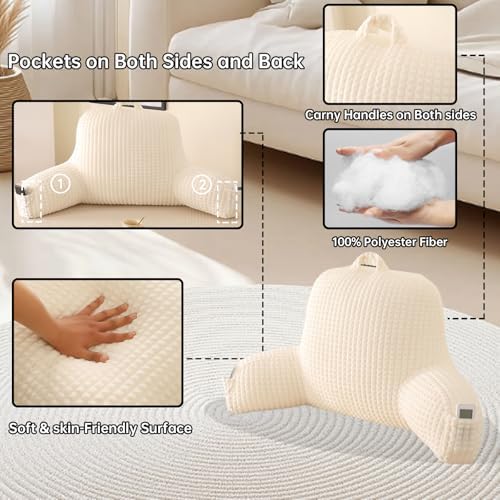 Reading Pillow with Arms for Bed Sitting,White Flannel