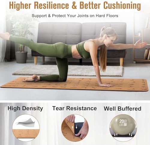 Umineux Cork Yoga Mat 1/4 & 2/5 Inch Thick 72 x 26 in