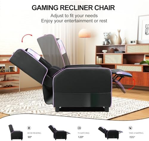 GTRACING Gaming Recliner Chair for Living Room Racing Style Single PU Leather Gaming Sofa for Adults Modern Game Recliners Ergonomic Comfortable Home Theater Seating, Purple