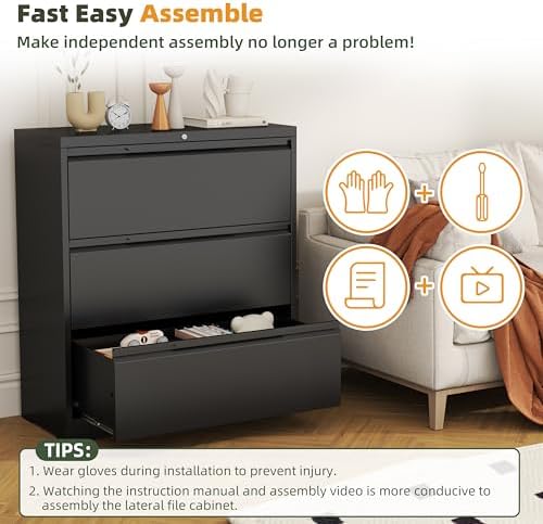 3 Drawer Metal Lateral File Cabinet with Lock for Home Office