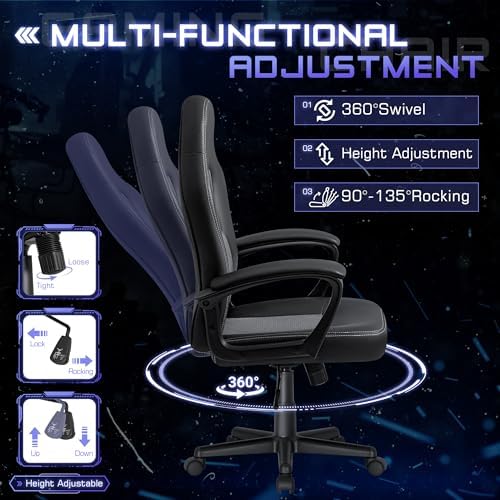 Office Gaming Chair High Back Leather Computer Chairs Ergonomic Height Adjustable Racing Game Desk Chair Executive Conference Task Chair (Grey)