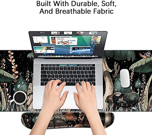 MIBITRI Keyboard Mouse Pad Set, Extended Gaming Mouse Pad+Ergonomics Keyboard Wrist Rest Support, Memory Foam, Easy Typing Pain Relief, 4Pcs XXL Ultra Thick Desk Mat, Snails and Mushroom