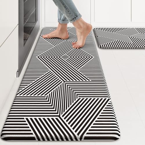 KIMODE Anti Fatigue Kitchen Mats, Padded Kitchen Floor Mats 17"x47"+17"x29"