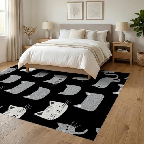 6'x9' Midnight Black Cat with Silver Accents Ultra-Soft Area Rug