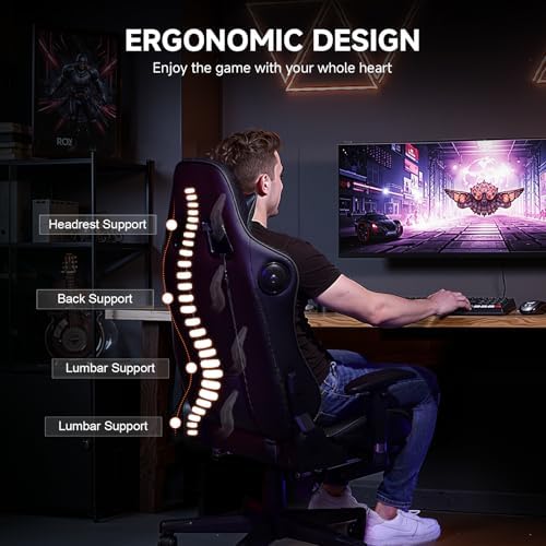 GTPLAYER Gaming Chair,Gamer Chair with Bluetooth and Adjustable Backrest,Seat Height Adjustable Computer Chairs with 3D Armrests,Video Game Chair with Footrest Speakers (Black)