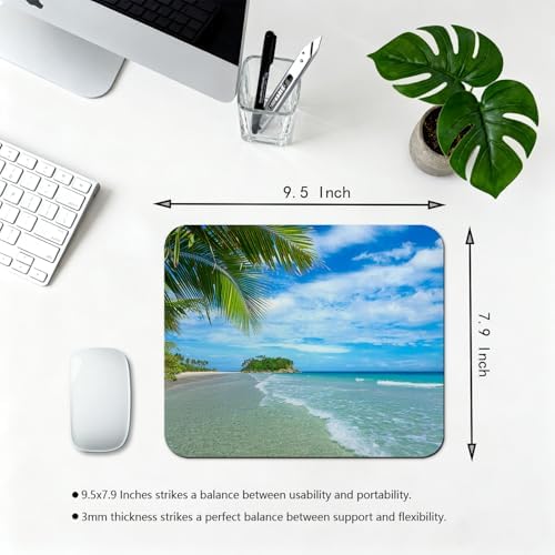 9.5x7.9 Inch Office/Gaming Mouse Pad, Tropical Beach Paradise Turquoise Ocean Coastline Palm Tree Island, Cute Anti-Slip Mat for Desk Decor