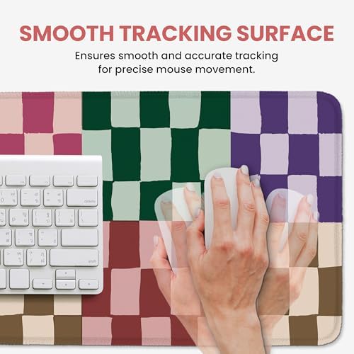 Aesthetic Desk Mat, Cute Checkered Pattern Desk Pad Protector for Work & Decor, 31.5" x 11.8", Pretty Non-Slip Extended Mouse Pad for Office or Home