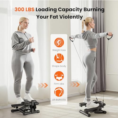 Sweetcrispy Mini Stair Stepper with Resistance Bands, Hydraulic Home Stepper Machine, 300 LBS Weight Capacity, Compact Cardio Equipment with LCD Monitor, No Assembly Required